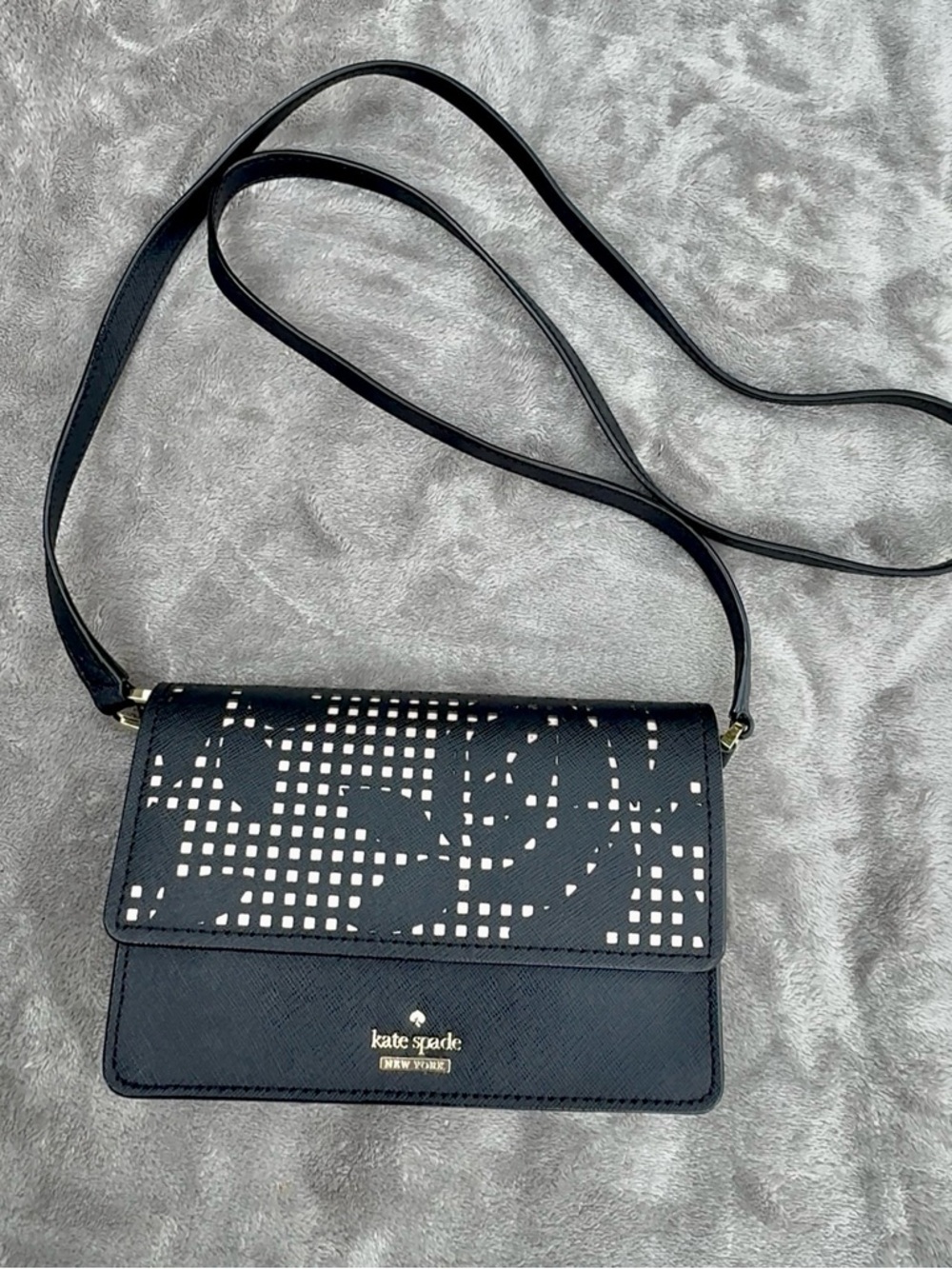 KATE SPADE  Small Black Leather Cameron Street Perforated Arielle Crossbody